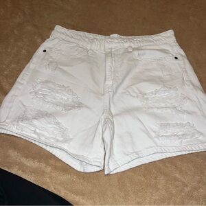 White Distressed Denim Shorts